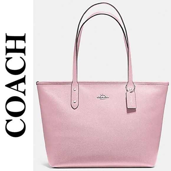 NWT COACH FULL-SIZE CITY ZIP TOTE PINK/SILVER